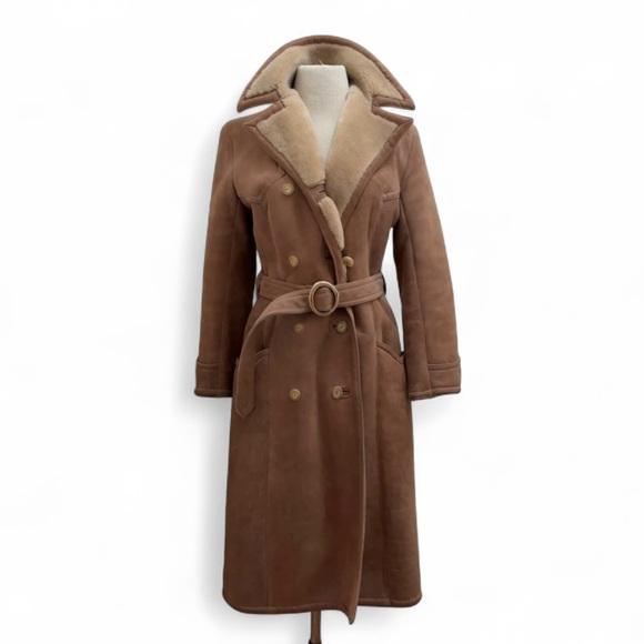 Abercrombie & Fitch Jackets & Blazers - Vintage 70s Abercrombie & Fitch Tan Penny Lane Lamb Shearling Trench Coat Sz S/M